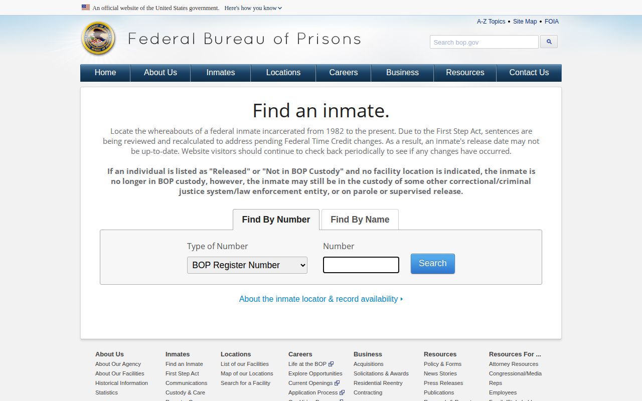 Federal Bureau of Prisons release lookup for a Blount County federal case