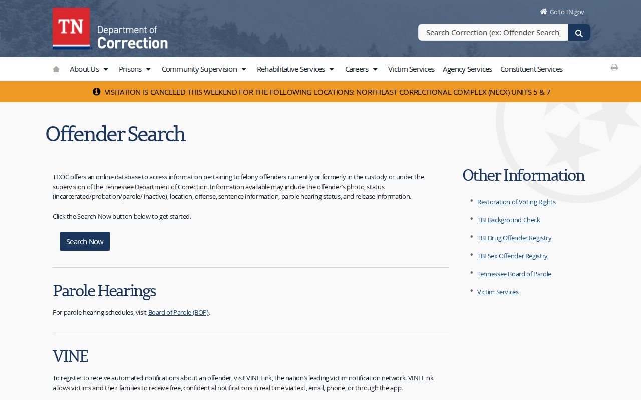 Blount County release date lookup through the official TDOC FOIL page