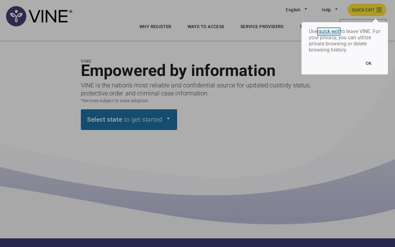 Blount County VINE inmate check and release notification screen